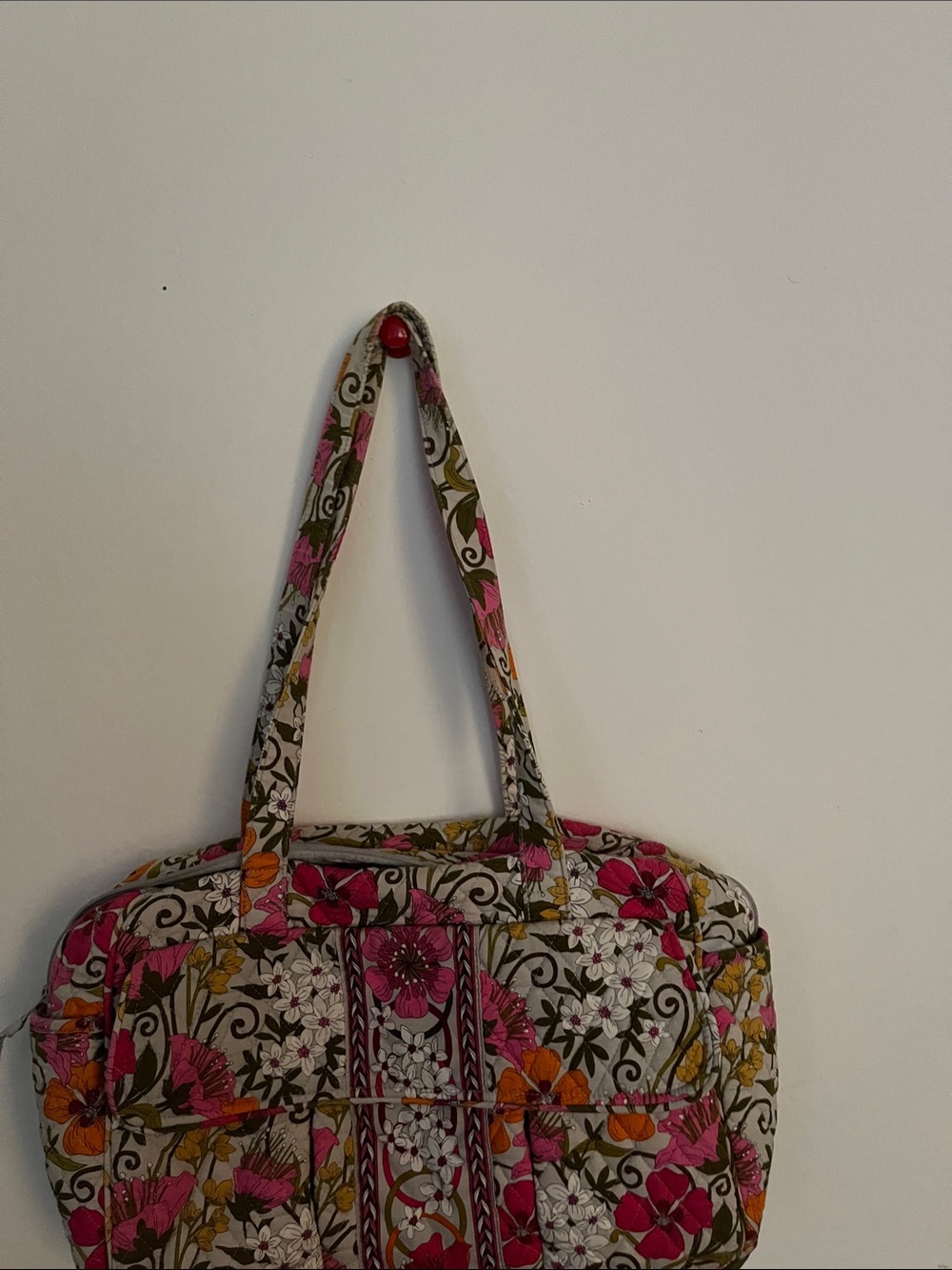 Vera Bradley Quilted Shoulder Bag in Pink, Orange, Green and Cream